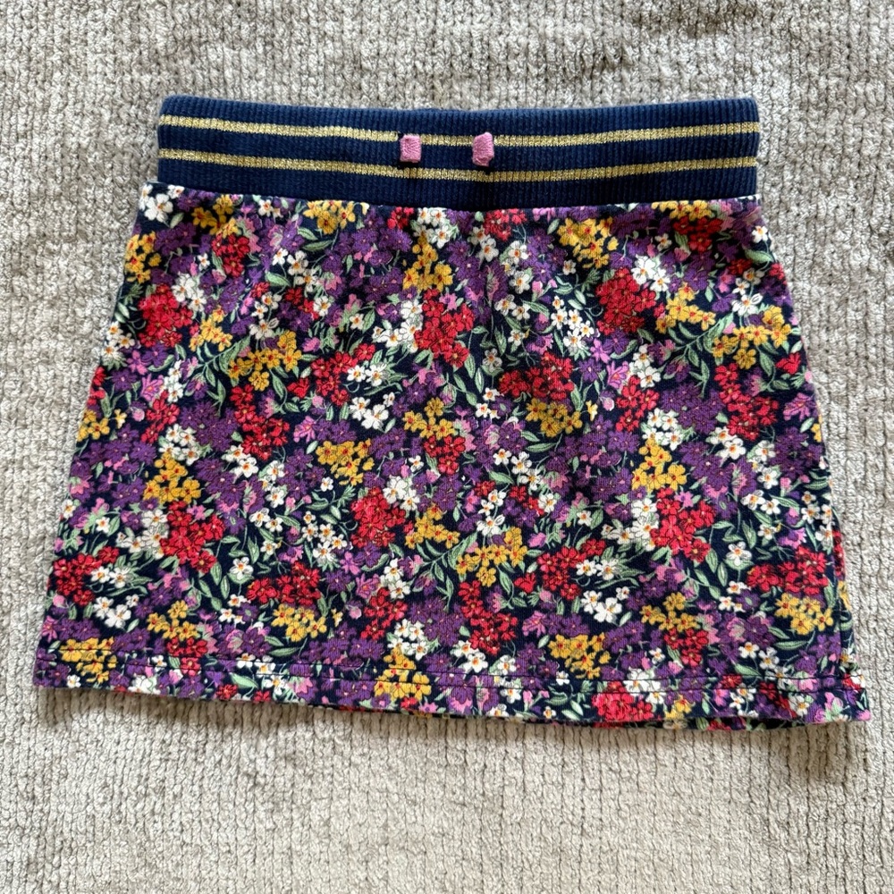 Mini Boden Girls Floral Knit Skirt Navy Elastic Waist 7-8Y Fall Back to School